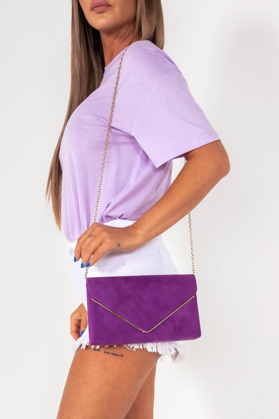 Bags Koko | Pamela Purple Suedette Gold Trim Clutch