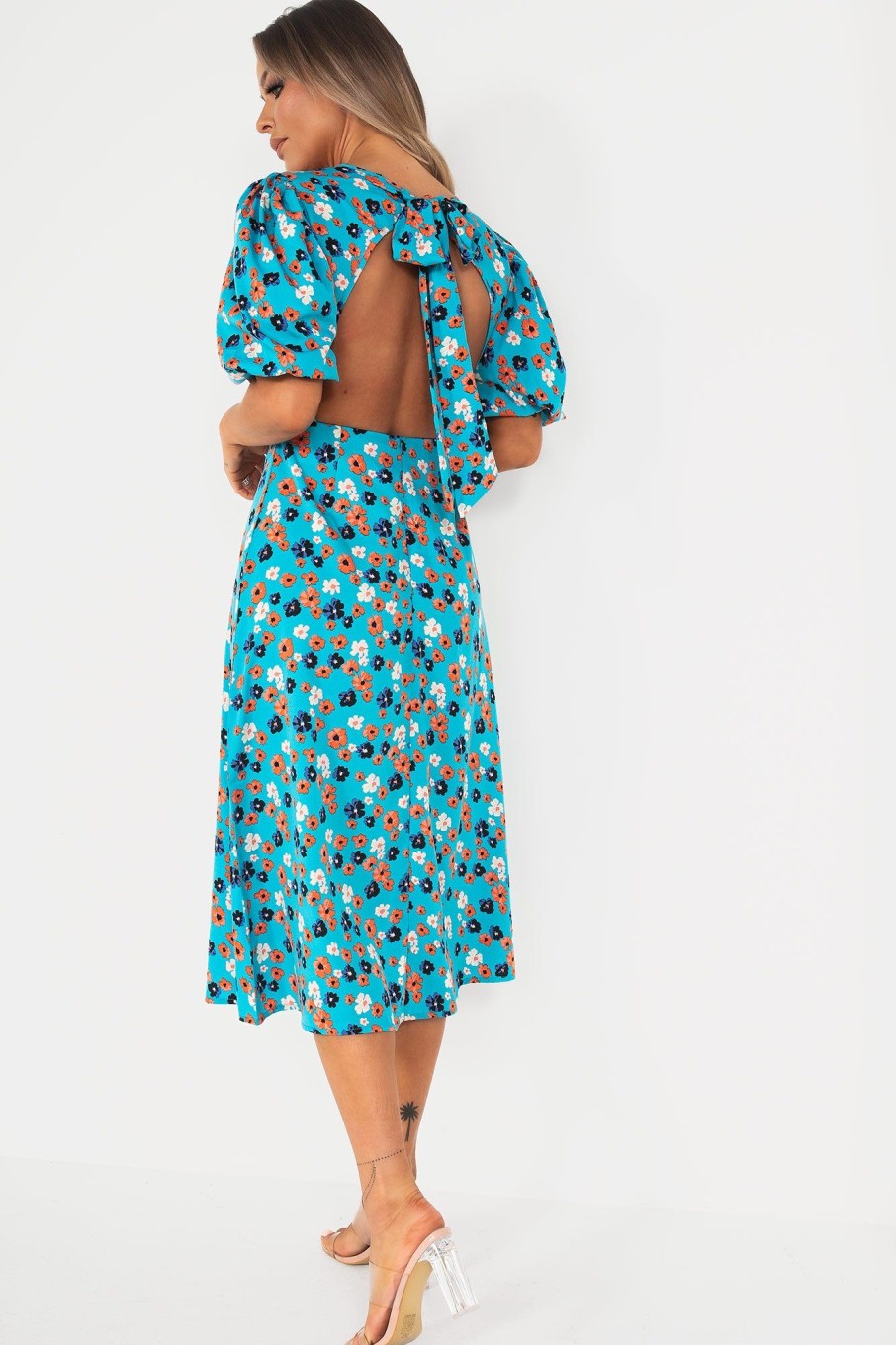 Clothing Influence | Oleen Blue And Orange Floral Dress