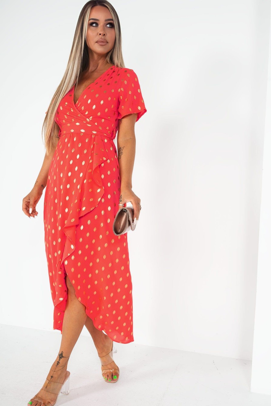 Clothing Girl in Mind | Girl In Mind Farrah Coral Print Wrap Dress