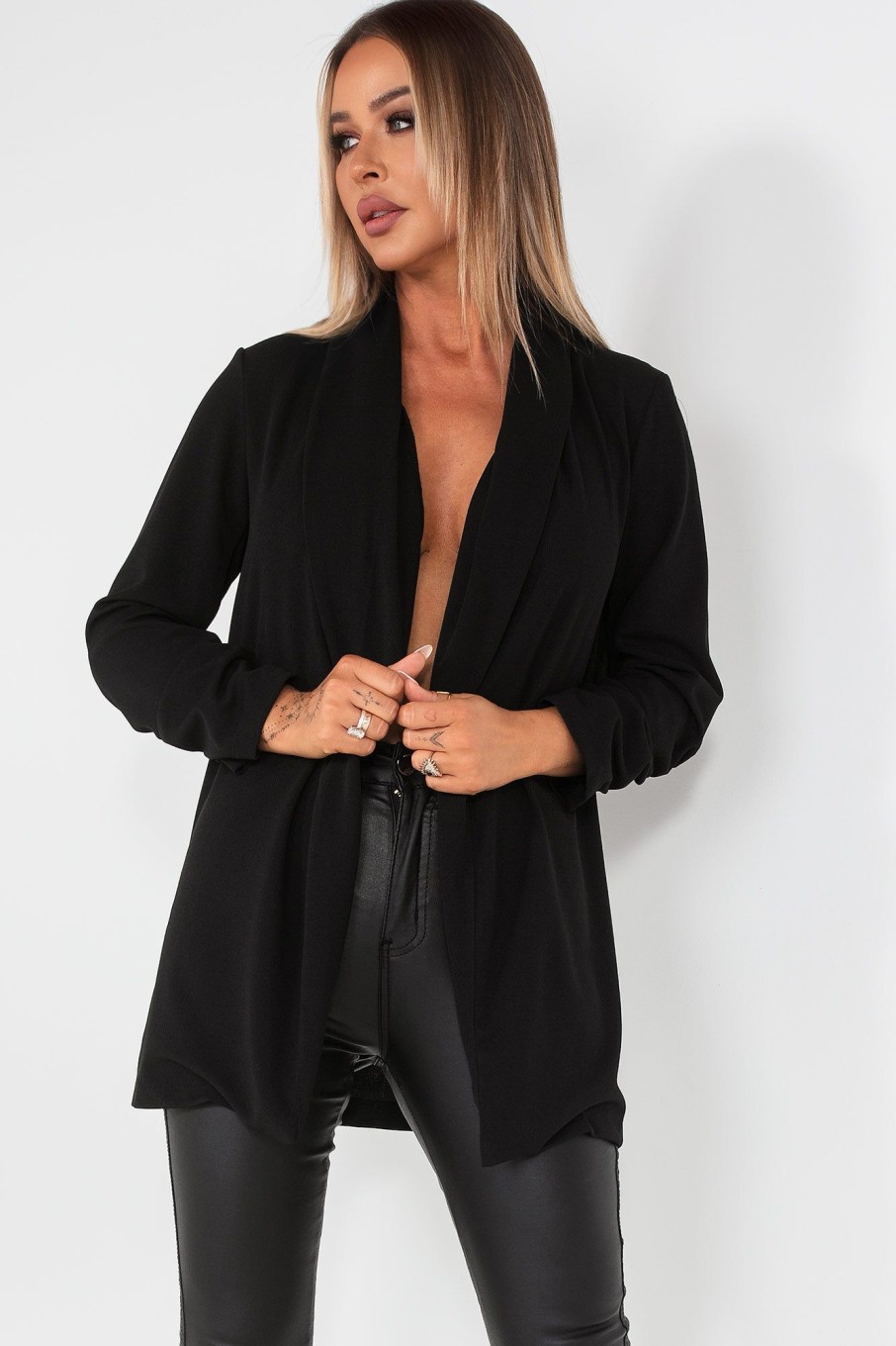 Clothing Willy Z | Layla Black Ruched Sleeve Blazer