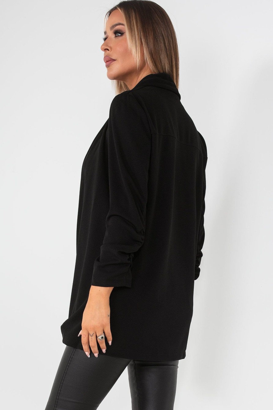 Clothing Willy Z | Layla Black Ruched Sleeve Blazer