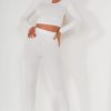 Clothing Edge | Mavis White Ribbed Split Hem Trousers