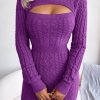 Clothing Moguland | Saskia Purple Cable Knit Jumper Dress