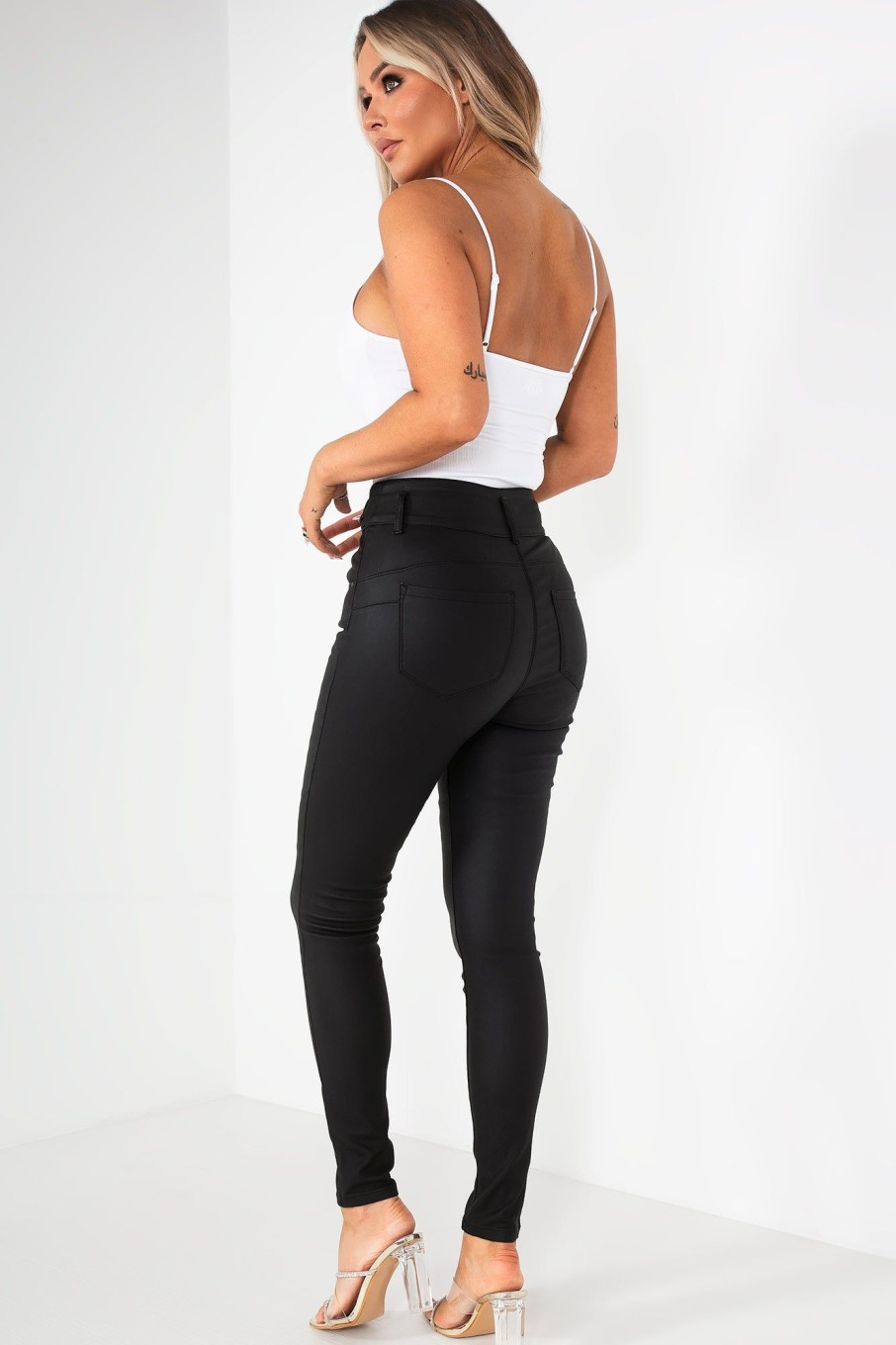 Clothing Zilene | Kendal Black High Waist Wax Jeans