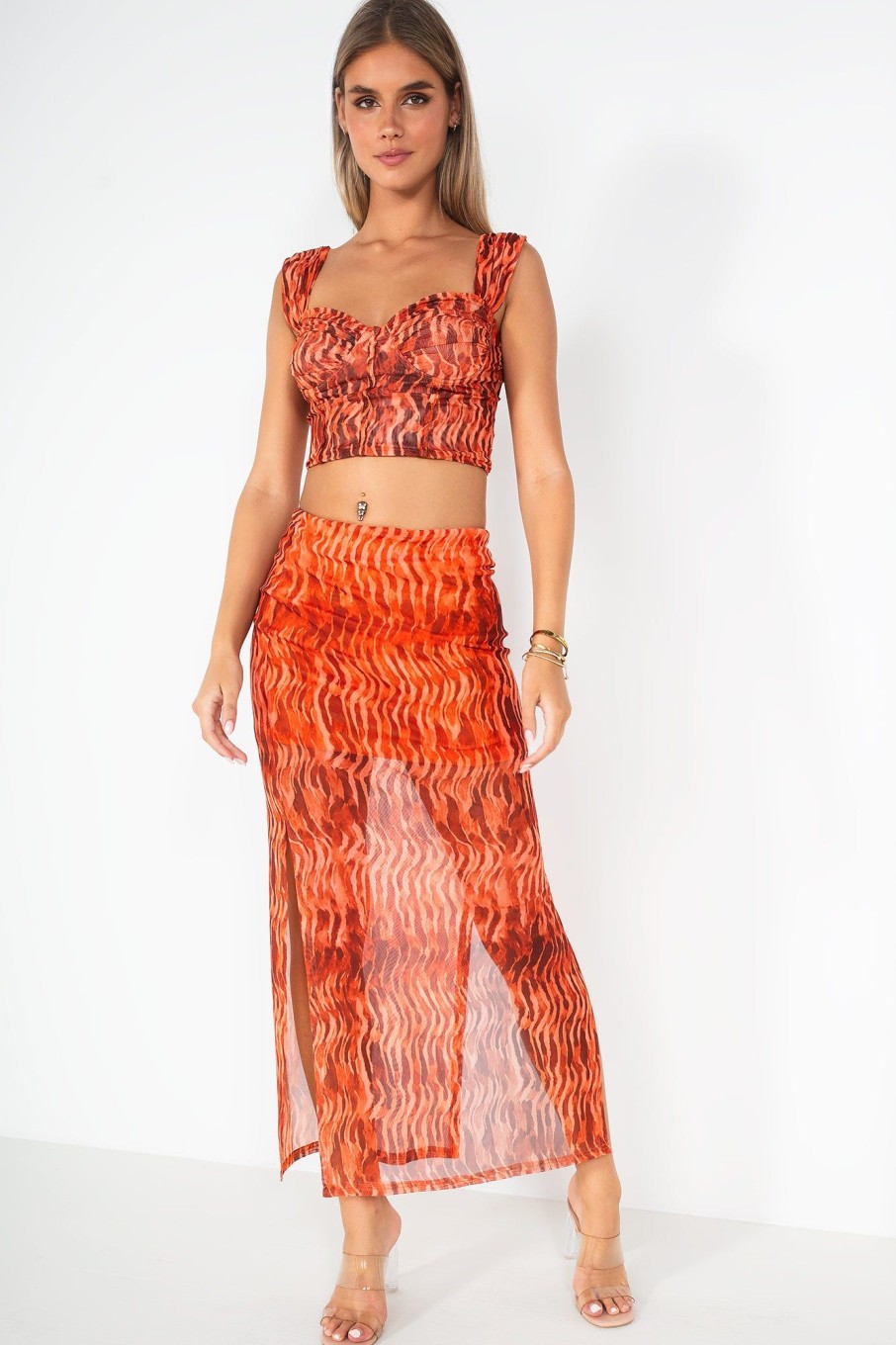 Clothing Vera u0026 Lucy | Leondra Orange Print Skirt