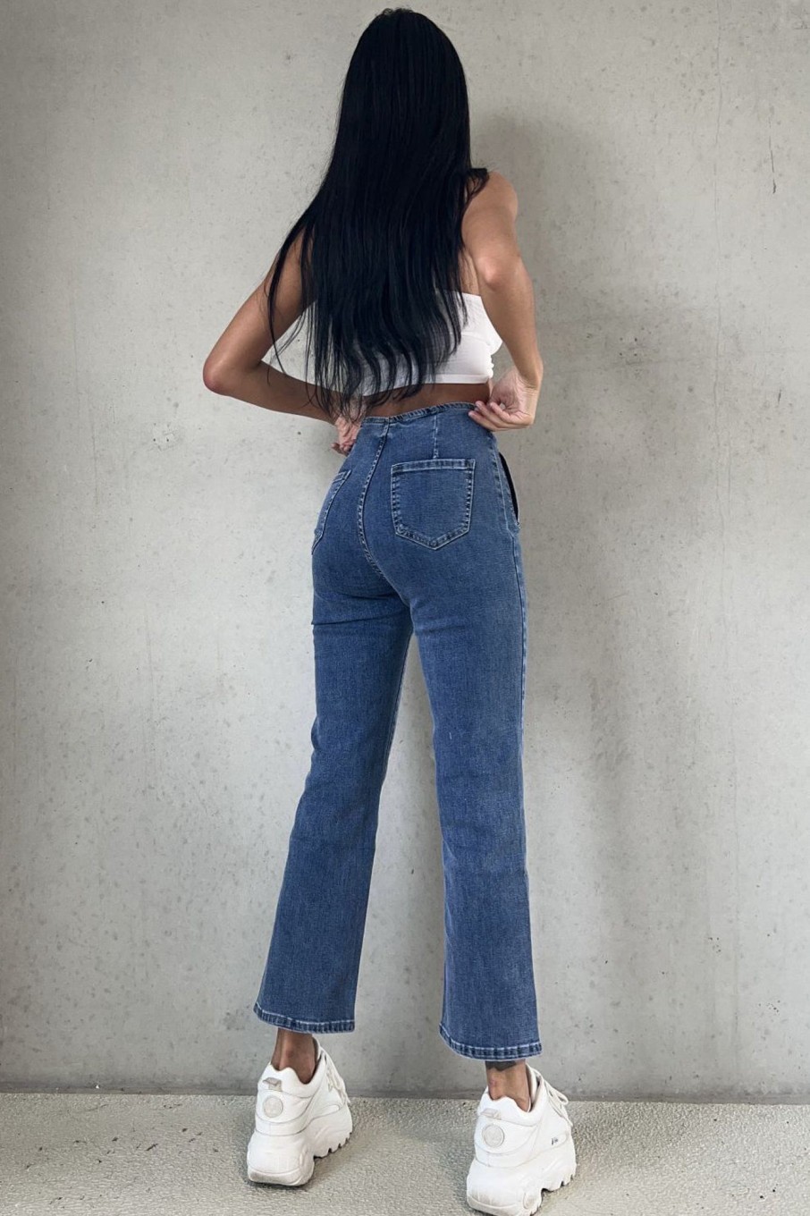 Clothing Redial | Alba Dark Blue High Waist Straight Leg Jeans