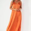 Clothing Copper Rose | Orah Orange Pleated Dress