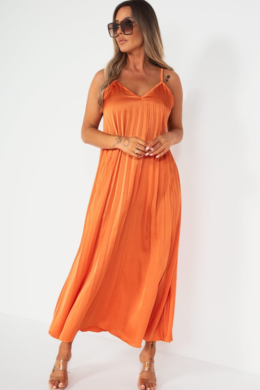 Clothing Copper Rose | Orah Orange Pleated Dress