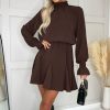 Clothing AX Paris | Ax Paris Daphne Chocolate High Neck Dress