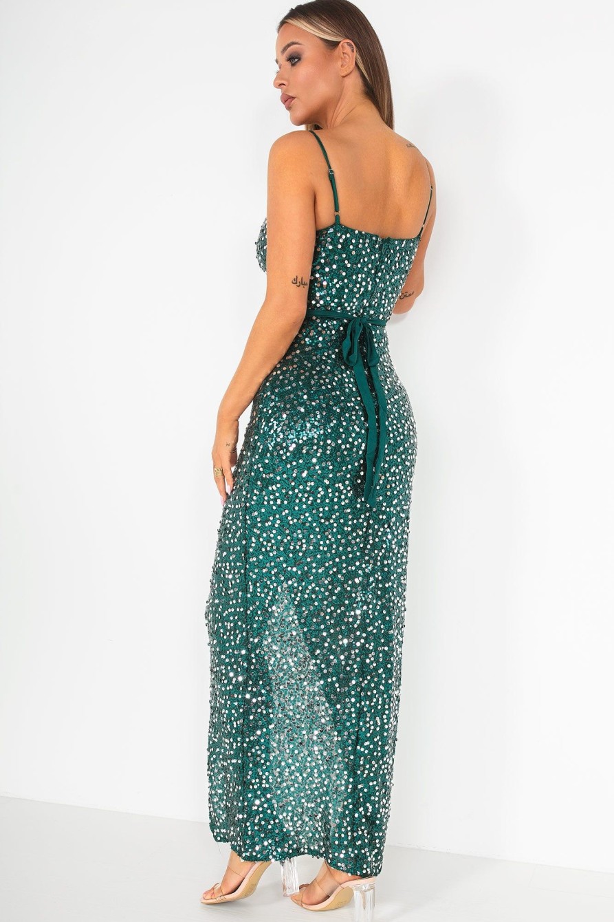 Clothing Girl in Mind | Girl In Mind Mia Green Sequin Wrap Maxi Dress