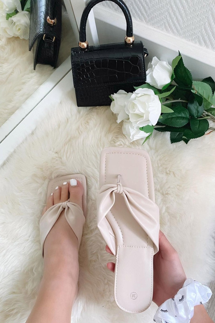 Clothing Girl Hood | Giorgia Stone Square Toe Flat Sandals