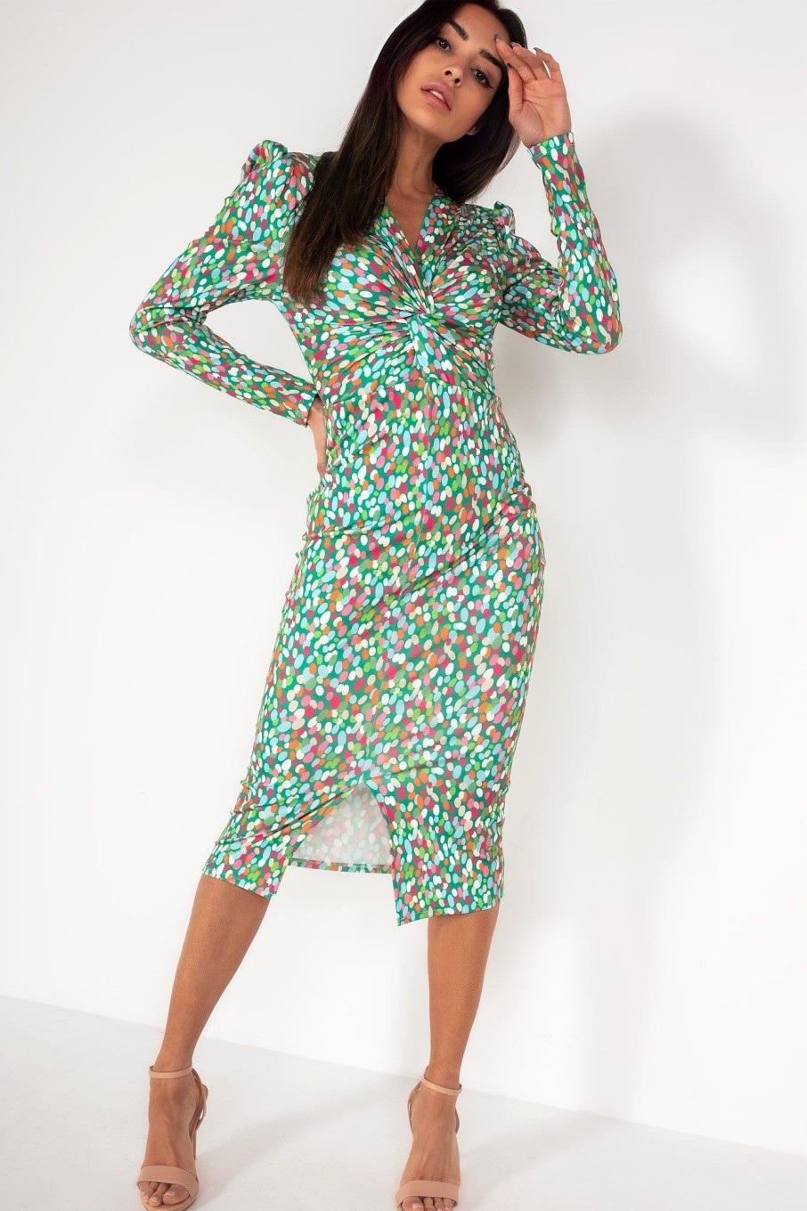 Clothing Copper Rose | Jolene Green Spotted Midi Dress