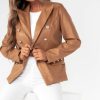 Clothing LustStyle | Cecilia Deep Tan Faux Leather Blazer