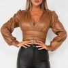 Clothing Copper Rose | Janelle Tan Faux Leather Bodysuit