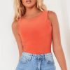 Clothing Style Wise | Quinn Bright Orange Sleeveless Slinky Bodysuit