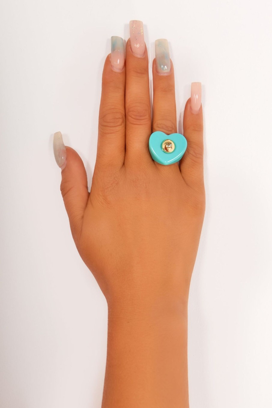 Clothing Impulse | Aqua Heart Ring With Gold Stud