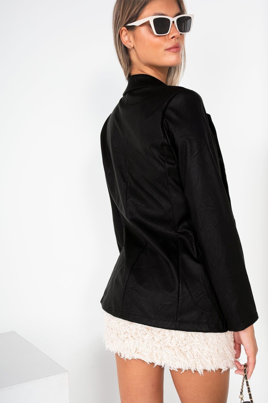 Clothing Willy Z | Jillian Black Faux Leather Blazer