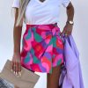 Clothing Willy Z | Fleur Green And Pink Abstract Skort