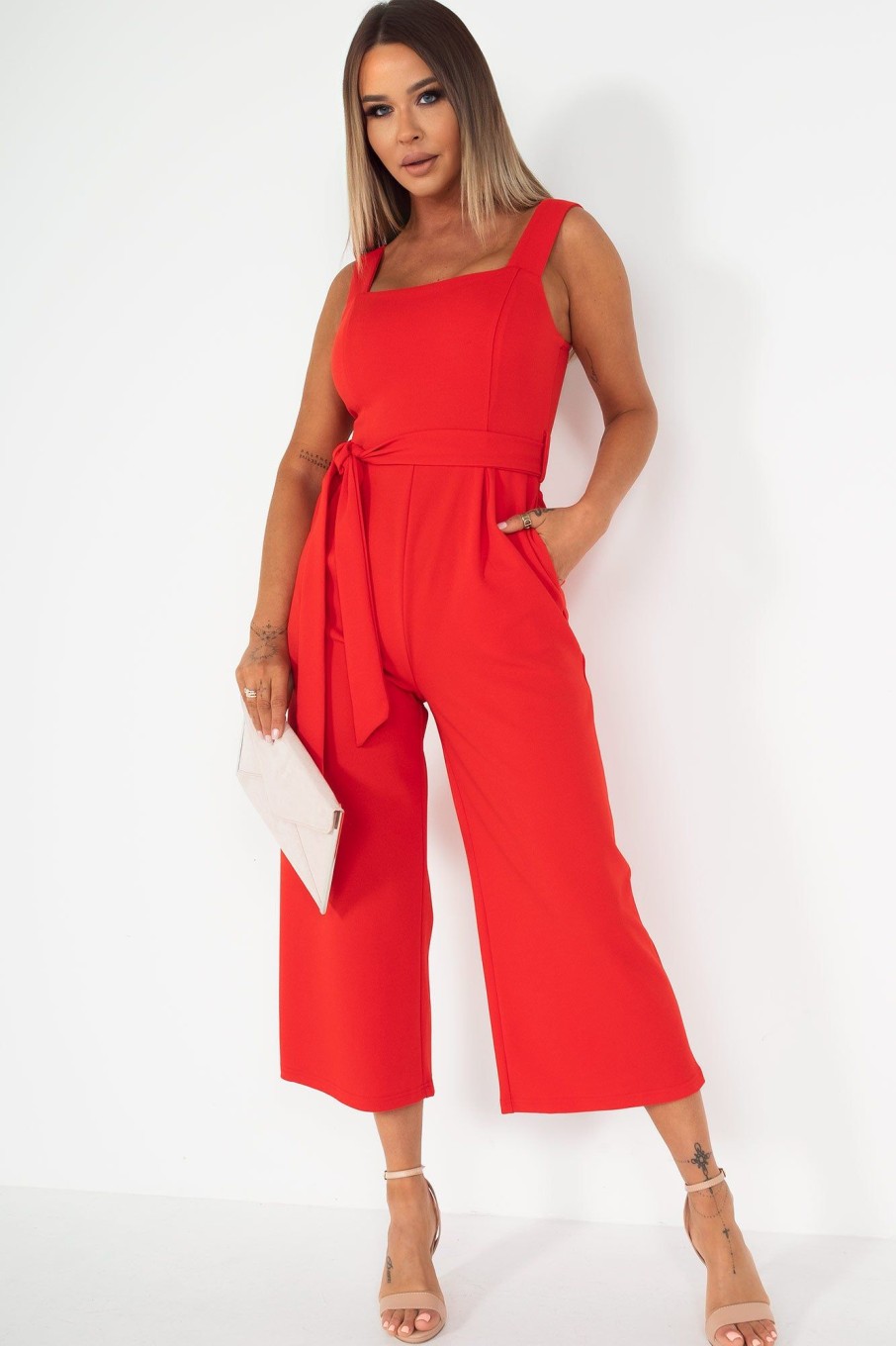 Clothing Girl in Mind | Girl In Mind Tara Red Culotte Jumpsuit