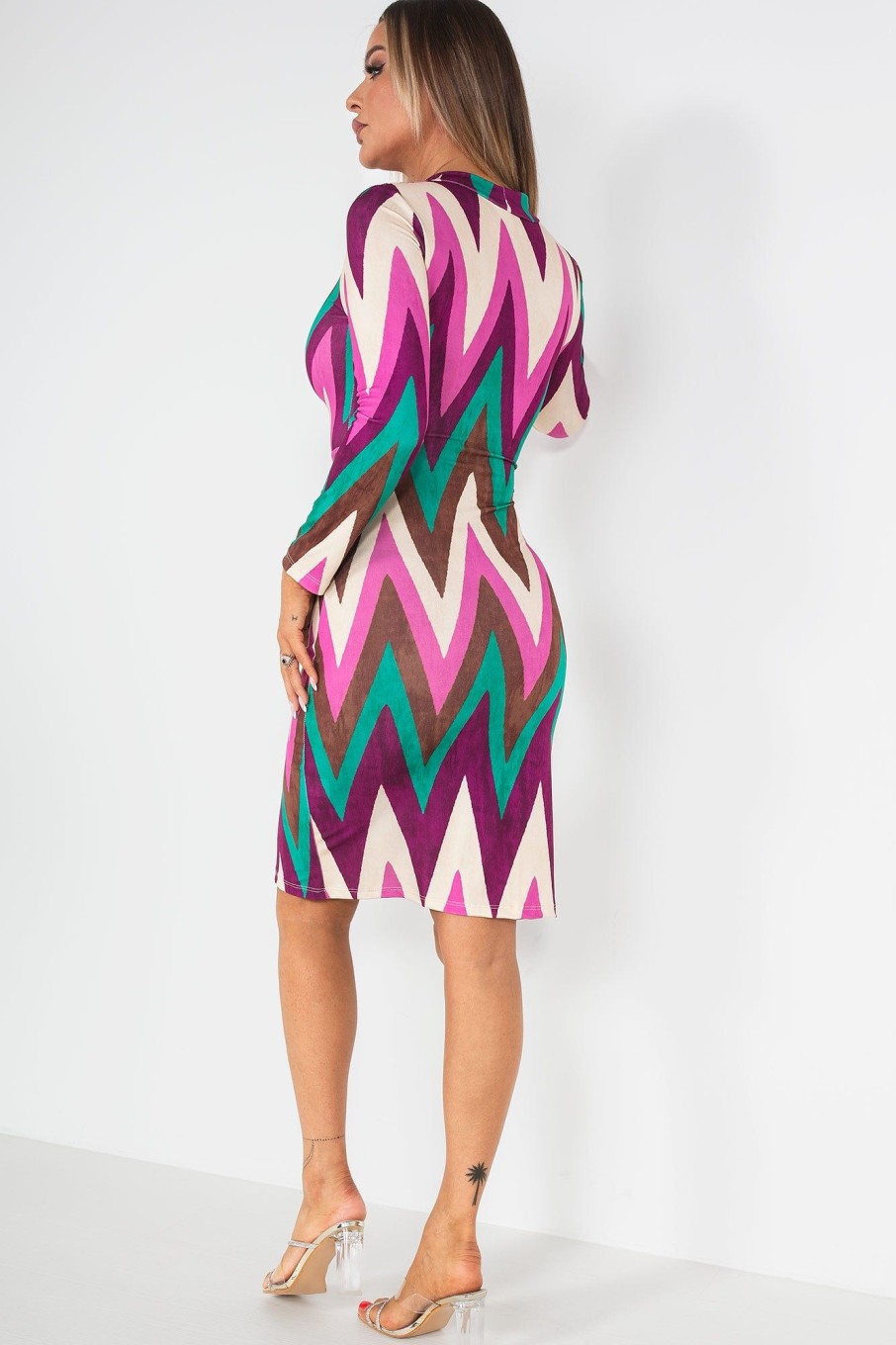 Clothing Copper Rose | Gilson Purple Print Ruched Dress