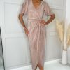 Clothing AX Paris | Ax Paris Tyler Taupe Plisse Wrap Dress