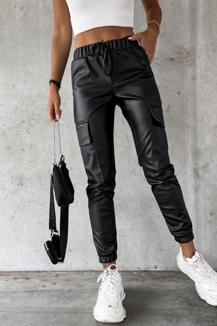 Clothing Estee Brown | Nailah Black Faux Leather Cargo Trousers