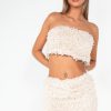 Clothing IVIV | Novalee Cream Faux Feather Skirt Co Ord