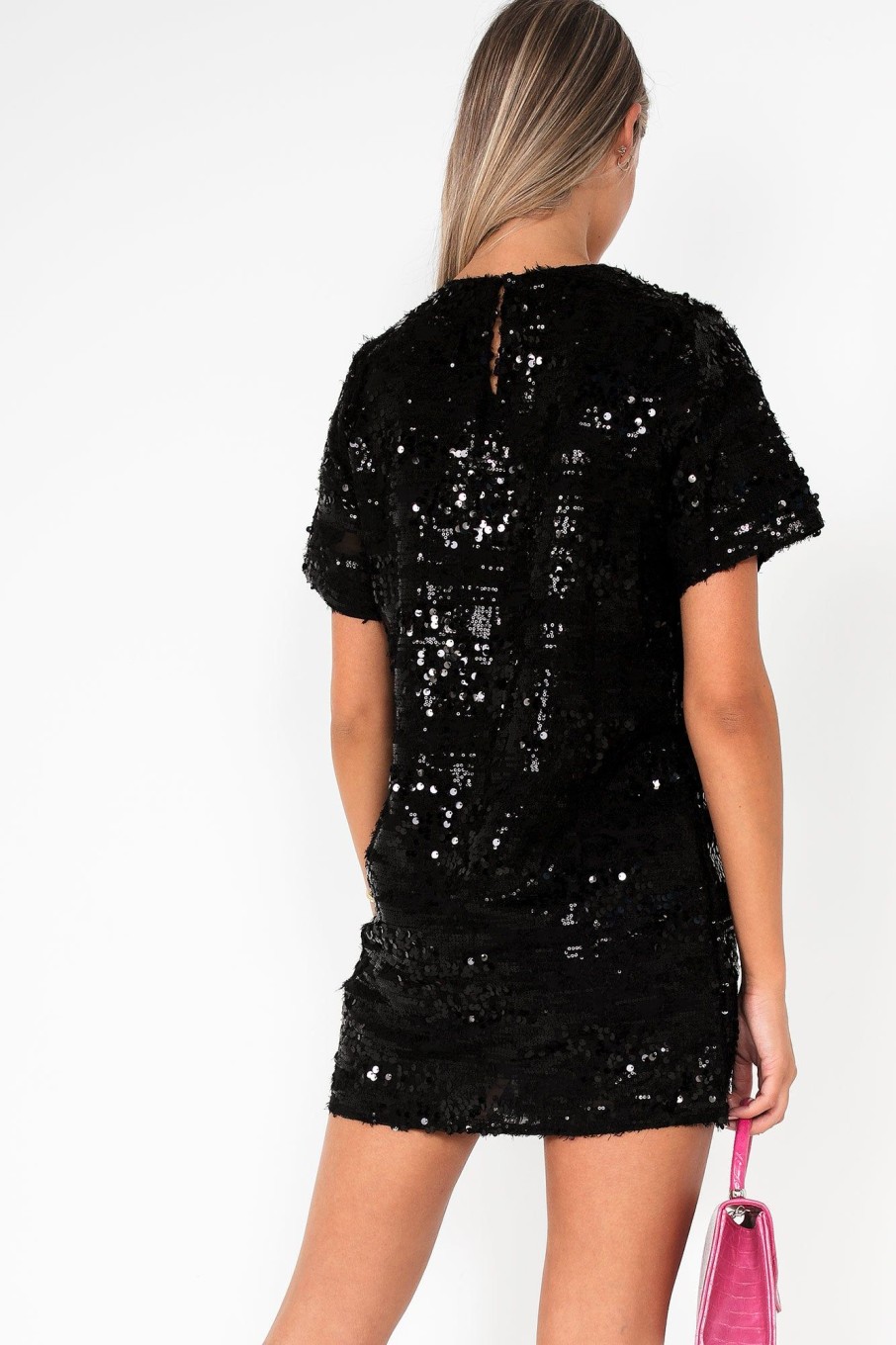 Clothing IVIV | Veda Black Sequin T-Shirt Dress