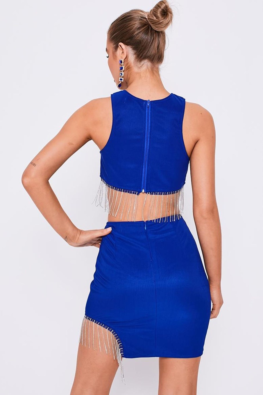 Clothing Locco | Palmer Blue Diamante Fringe Skirt