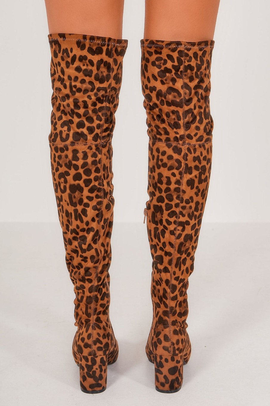 Clothing Kult | Oriah Leopard Suedette Over The Knee Boots