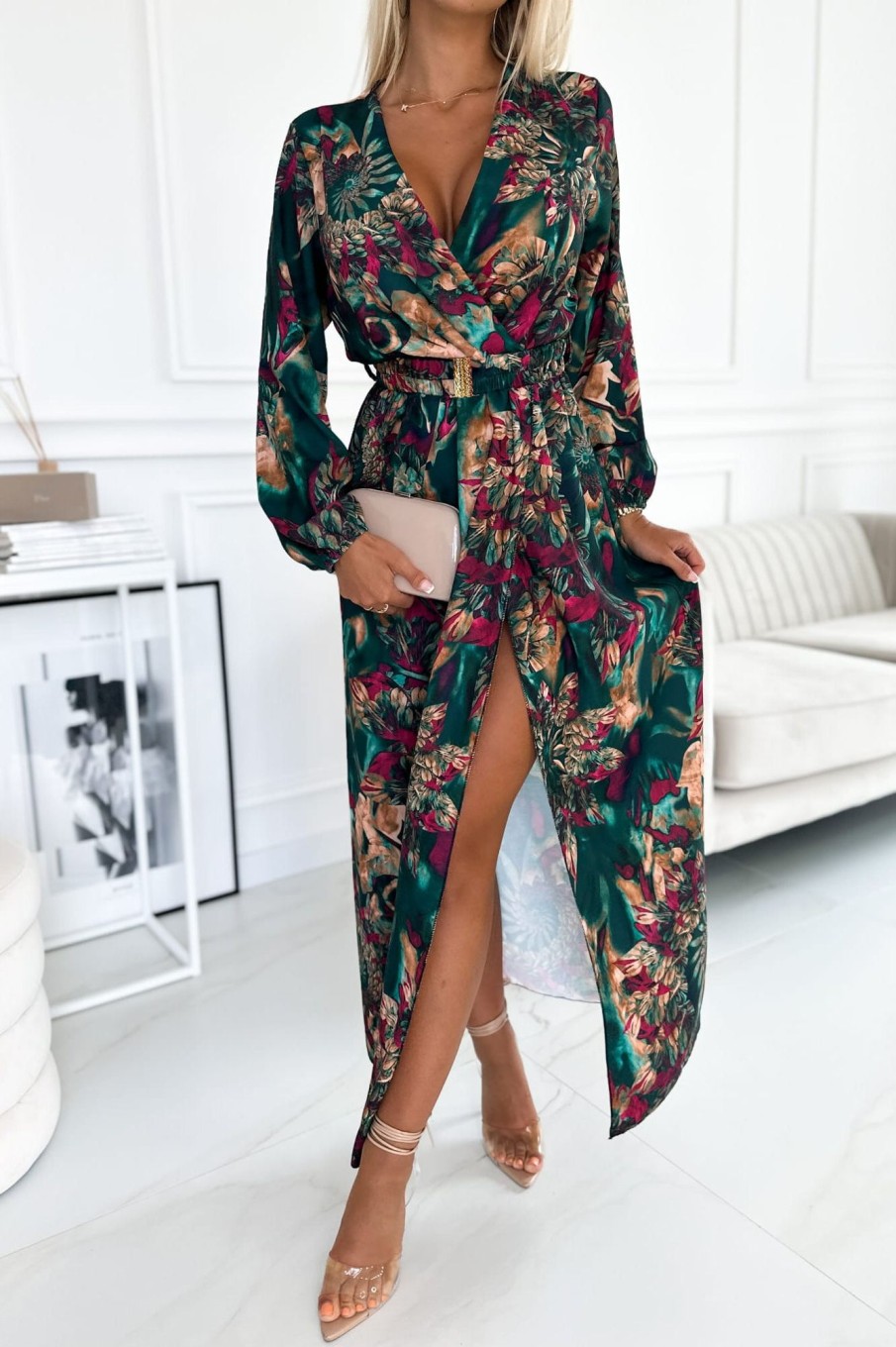 Clothing Willy Z | Nicola Green Floral Belted Dress