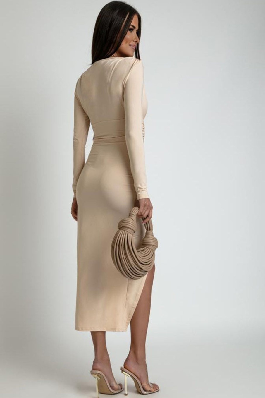 Clothing Azzurra | Hanna Nude Slinky Ruched Dress