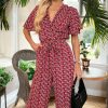 Clothing AX Paris | Ax Paris Alina Red Floral Jumpsuit