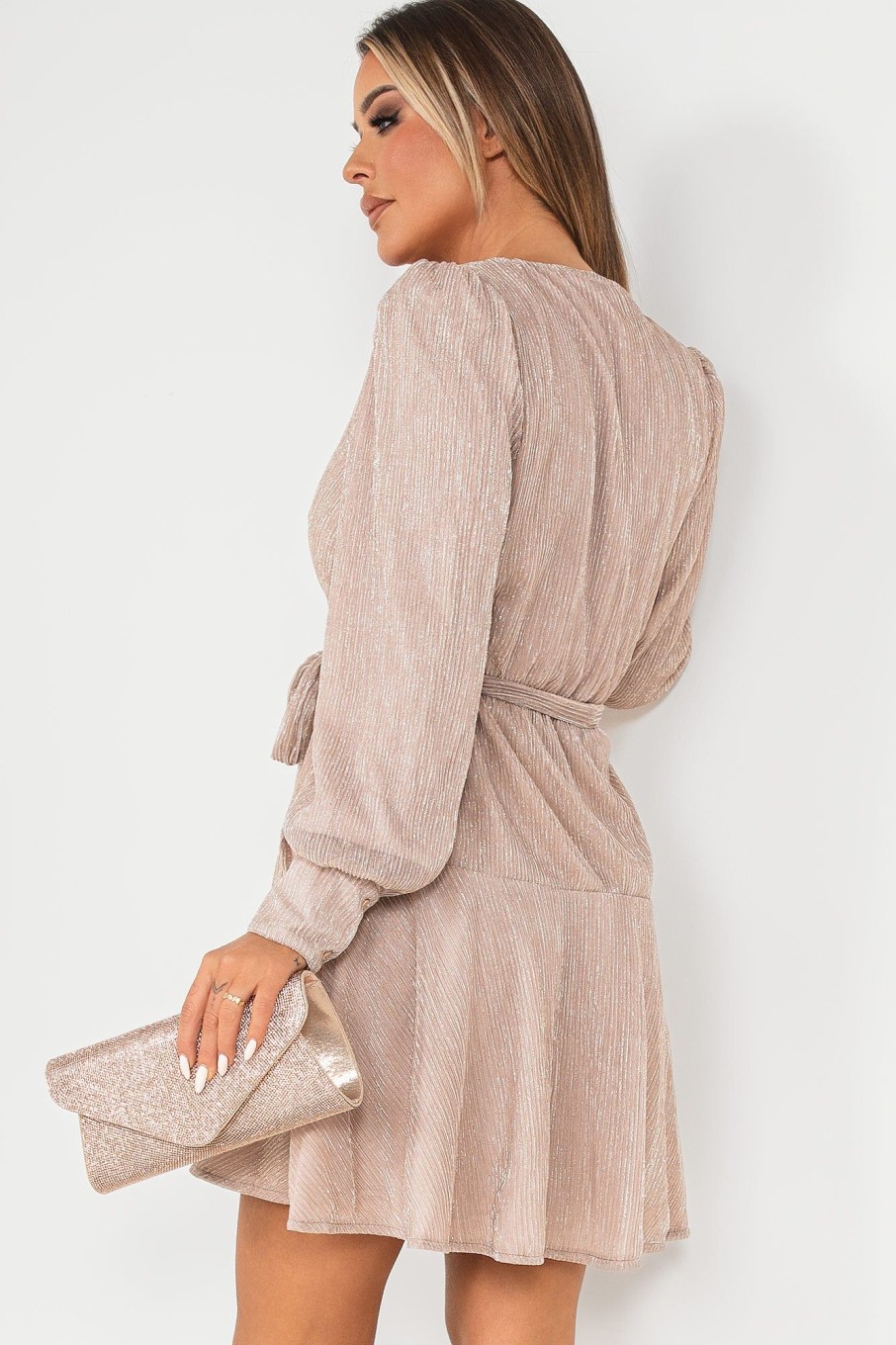 Clothing Copper Rose | Uma Champagne Shimmer Wrap Dress