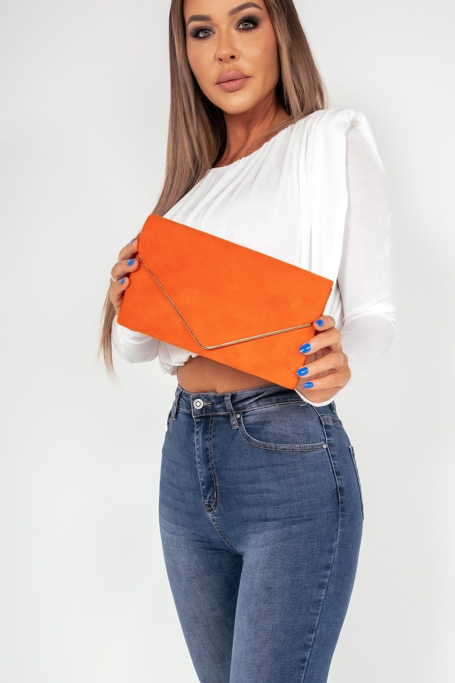 Clothing Koko | Pamela Orange Suedette Gold Trim Clutch