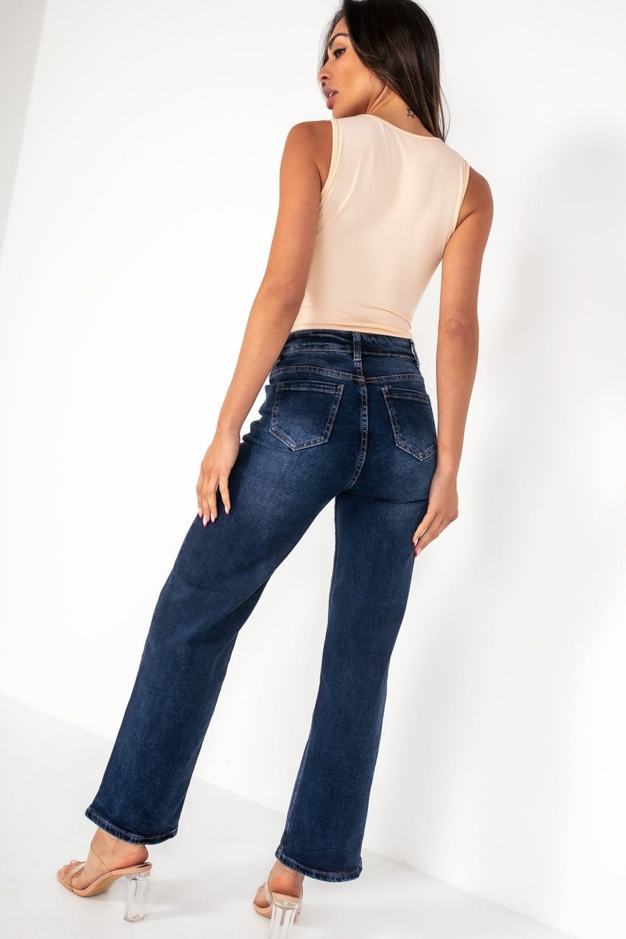 Clothing Zilene | Ellen Dark Blue Straight Leg Jeans