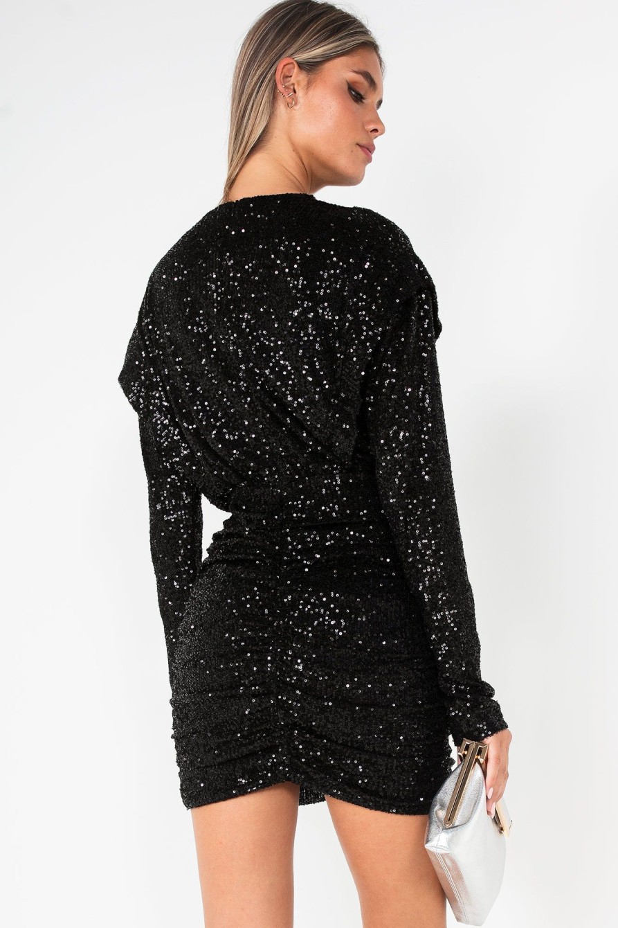 Clothing Eight Paris | Beth Black Sequin Ruched Dress