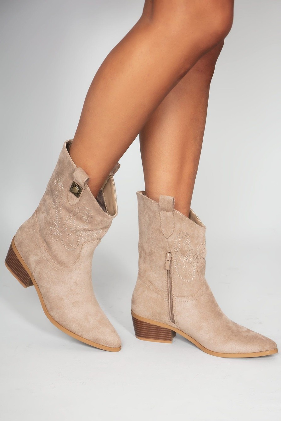 Clothing Ideal | Reagan Taupe Suedette Western Boots