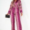 Clothing Copper Rose | Shelley Purple Satin Printed Jumpsuit