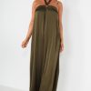 Clothing Copper Rose | Quetta Khaki Satin Halter Neck Dress