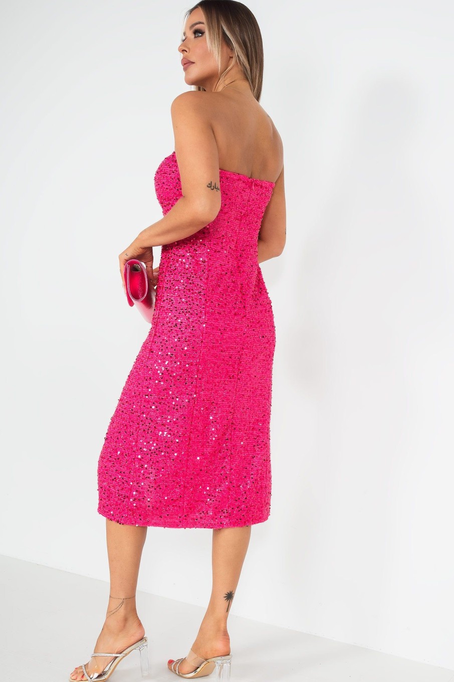 Clothing Copper Rose | Indira Fuchsia Sequin Bandeau Dress