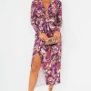 Clothing Copper Rose | Greyson Purple Printed Knot Front Midi Dress