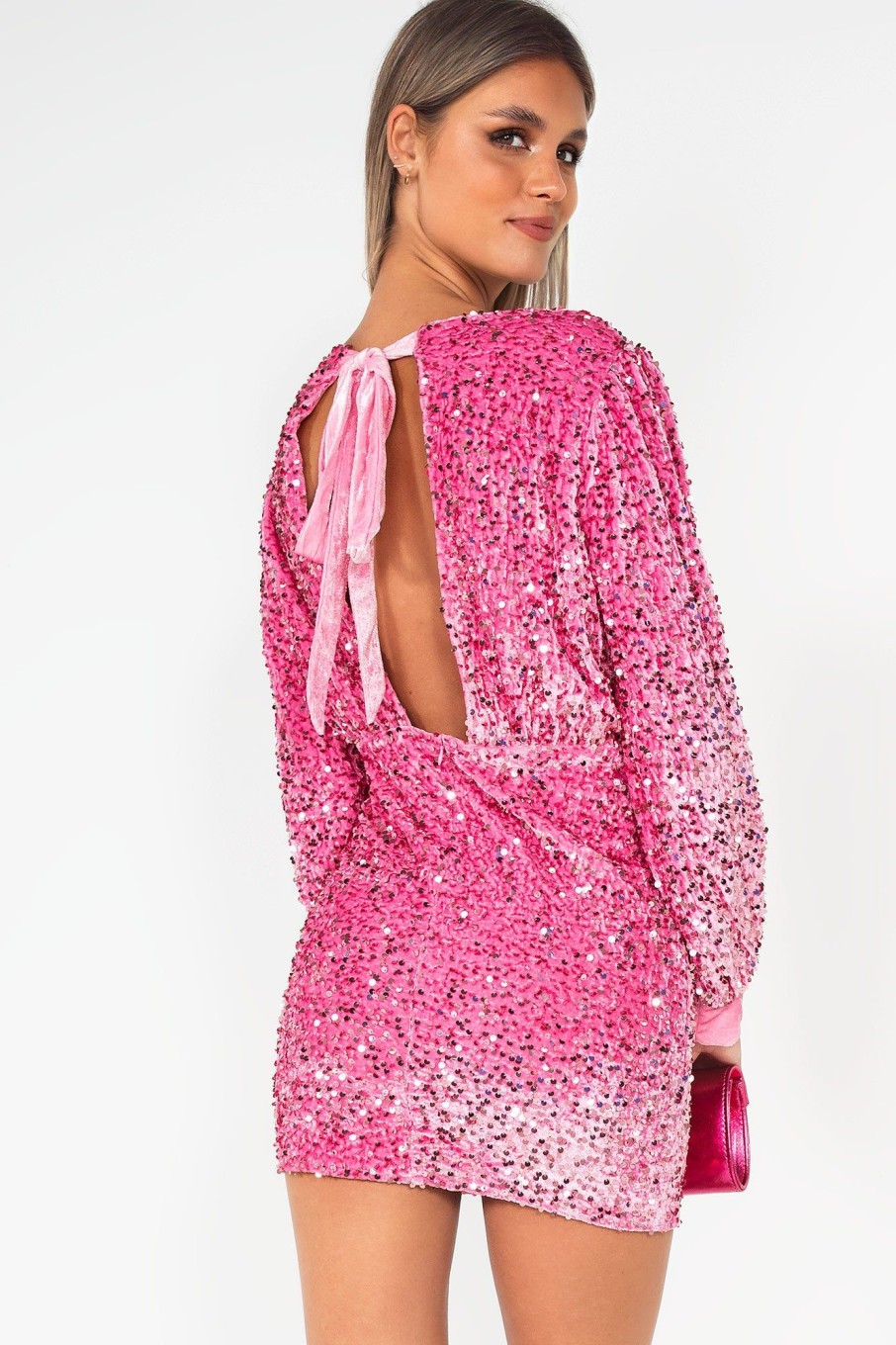 Clothing IVIV | Camille Baby Pink Sequin Dress