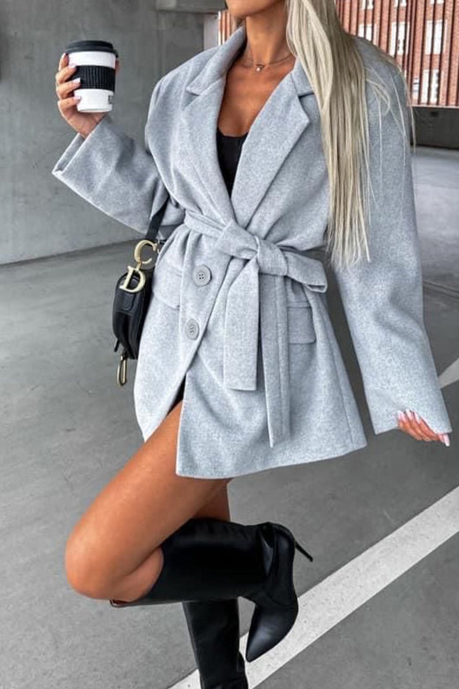 Clothing Willy Z | Karla Grey Wool Look Belted Jacket