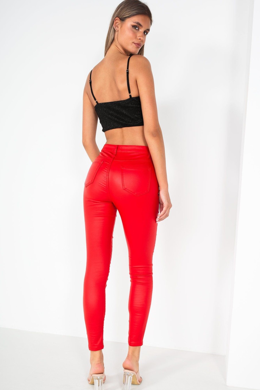 Clothing Zilene | Debbie Red Wax High Waist Jeans