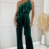 Clothing AX Paris | Ax Paris Eliana Green Velvet Jumpsuit