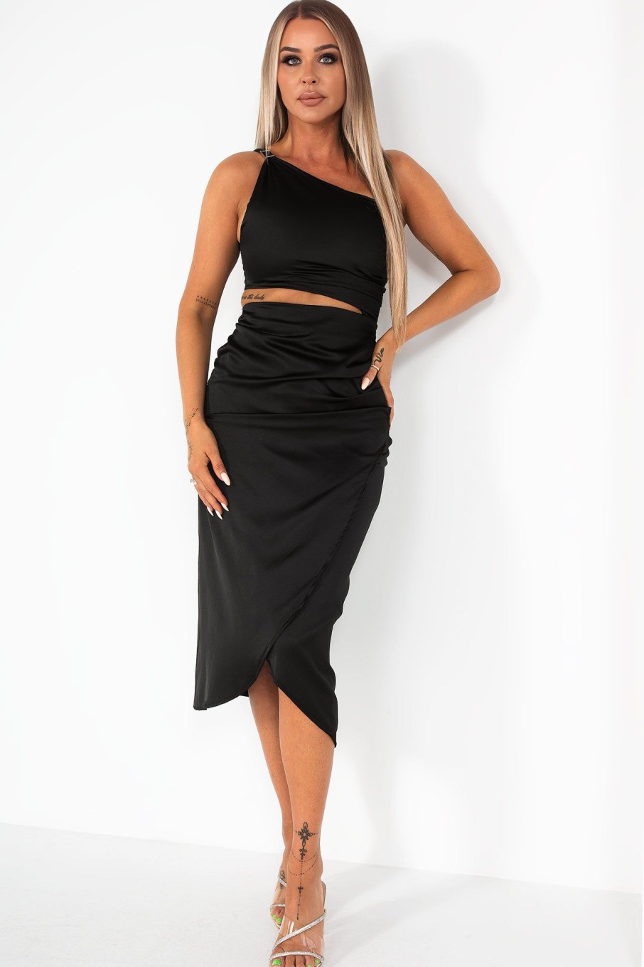 Clothing Copper Rose | Novalie Black Satin Cut Out Dress