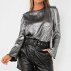 Clothing IVIV | Jorydan Silver Metallic Long Sleeve Top