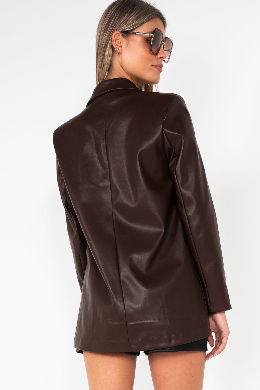 Clothing Copper Rose | Eva Chocolate Faux Leather Blazer