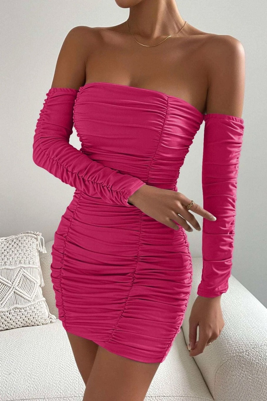 Clothing style wise | Paola Pink Slinky Ruched Dress